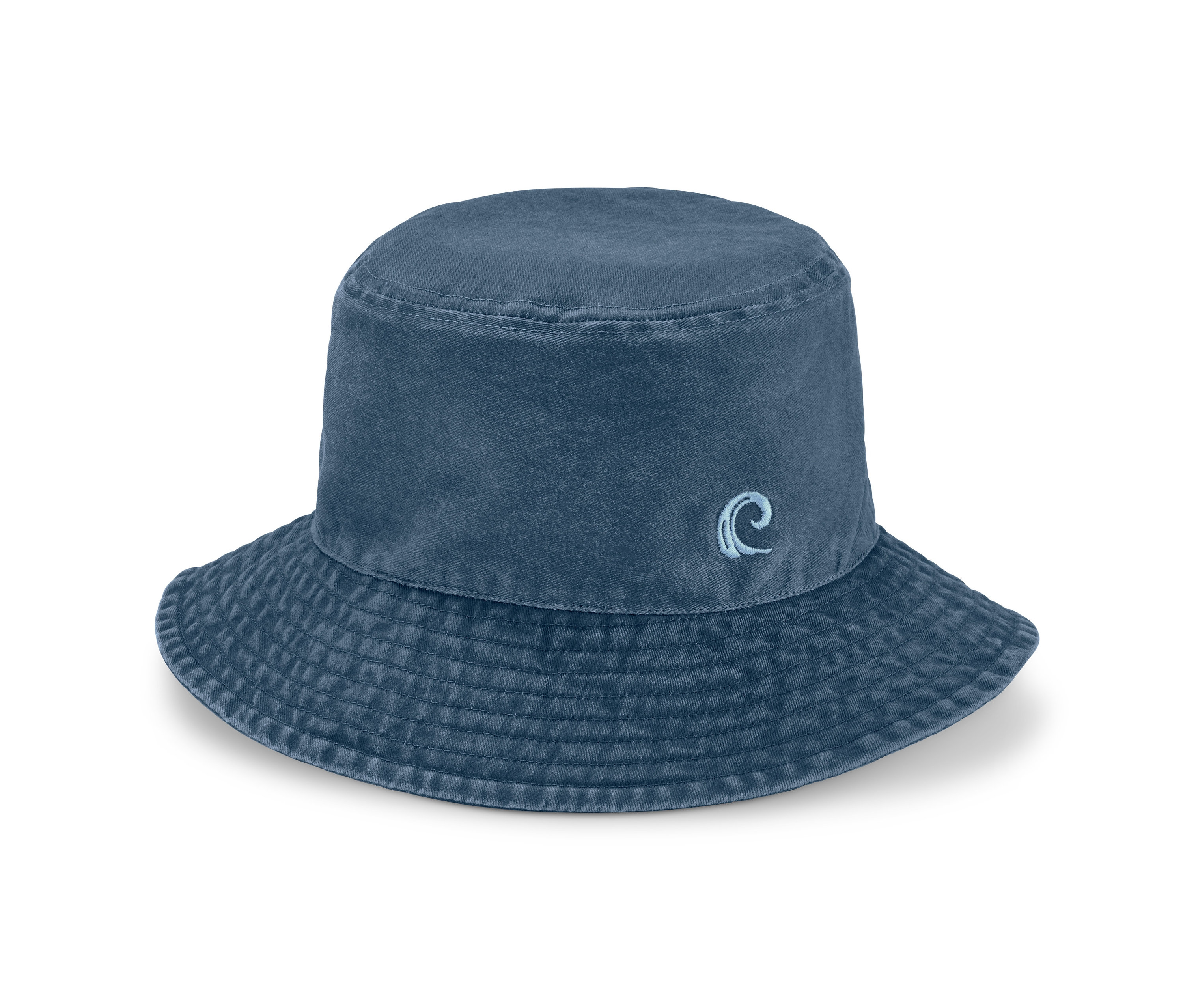 Chapeau de pêcheur enfant bleu avec motif de vagues.