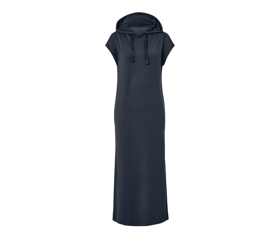 Robe d’intérieur bleu foncé avec capuche.