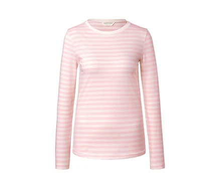 T-shirt manches longues à rayures, rose et blanc.
