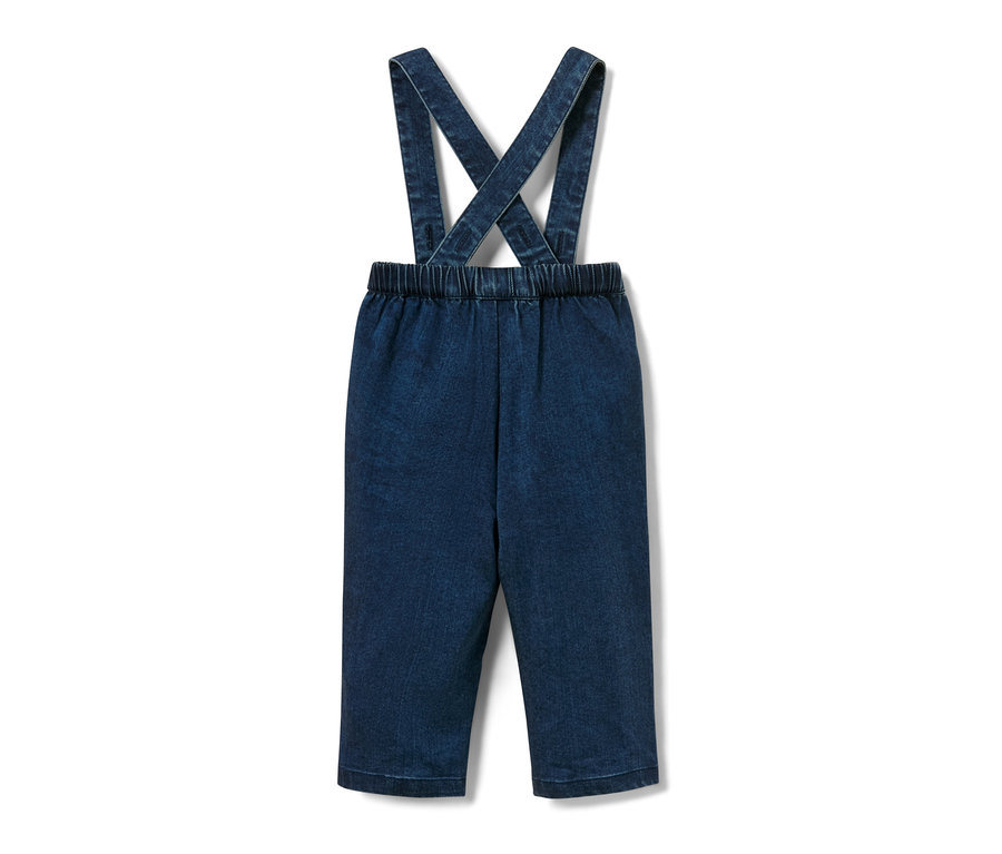 Pantalon en twill bleu pour bébé avec bretelles.
