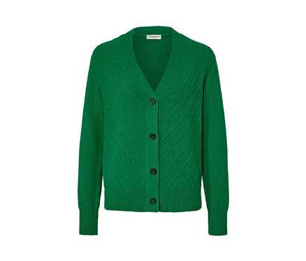 Cardigan vert avec structure tricotée.