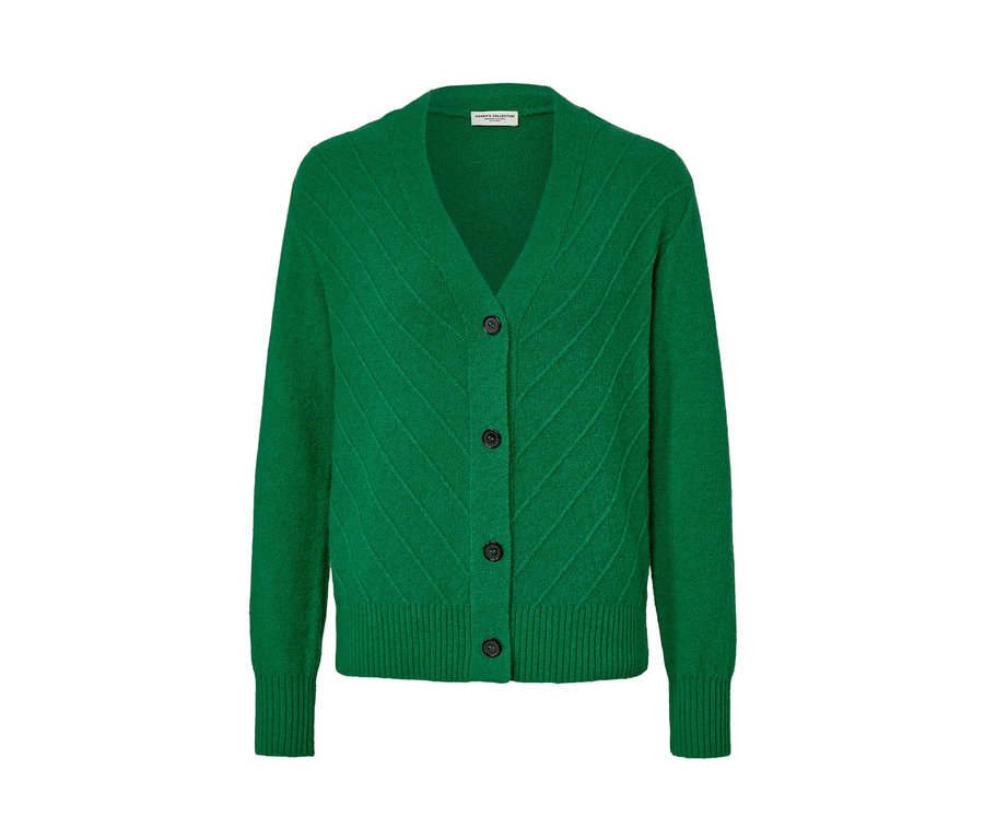 Cardigan vert avec structure tricotée.