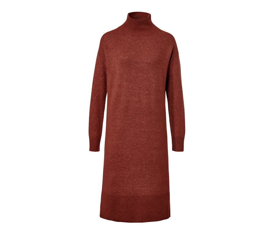 Une robe en maille marron avec teneur en laine.