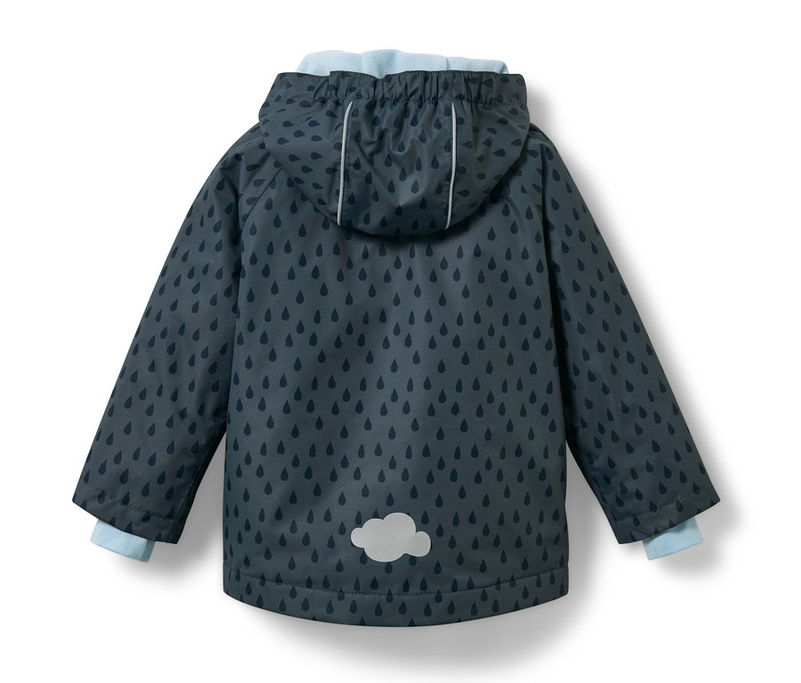 Veste de pluie thermique pour tout petit, bleu ardoise gouttes, vue de dos.