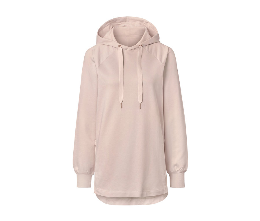 Un pull à capuche d'intérieur beige est présenté.