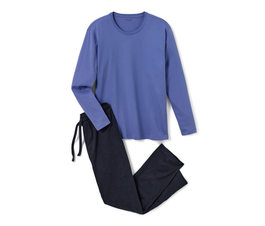 Pyjama bleu/bleu foncé avec manches longues et pantalon.