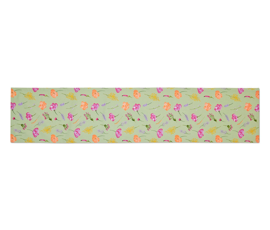 Chemin de table, sauge avec imprimé floral.
