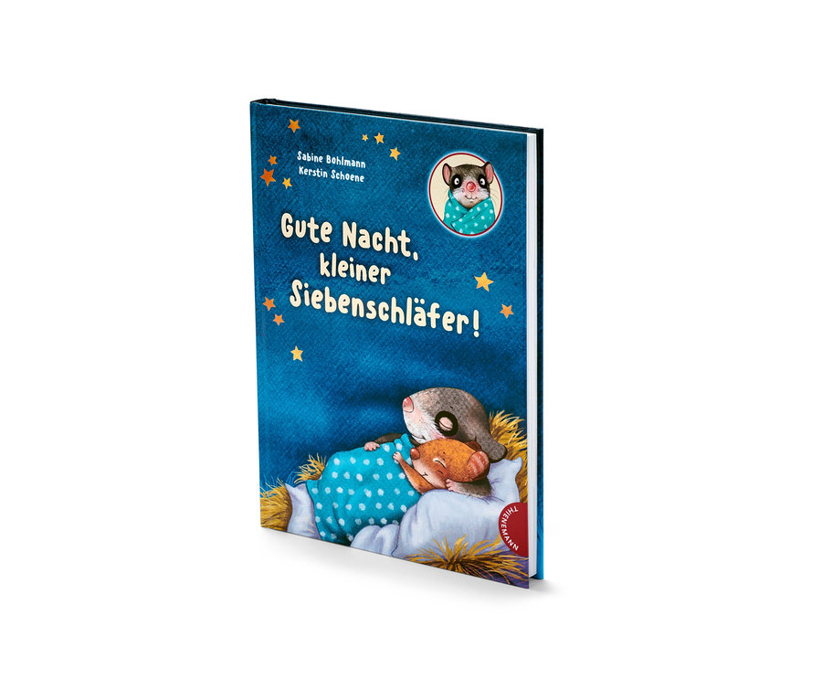 Gros plan sur le livre « Gute Nacht, kleiner Siebenschläfer ! » (Bonne nuit, petit loir gris, en allemand)