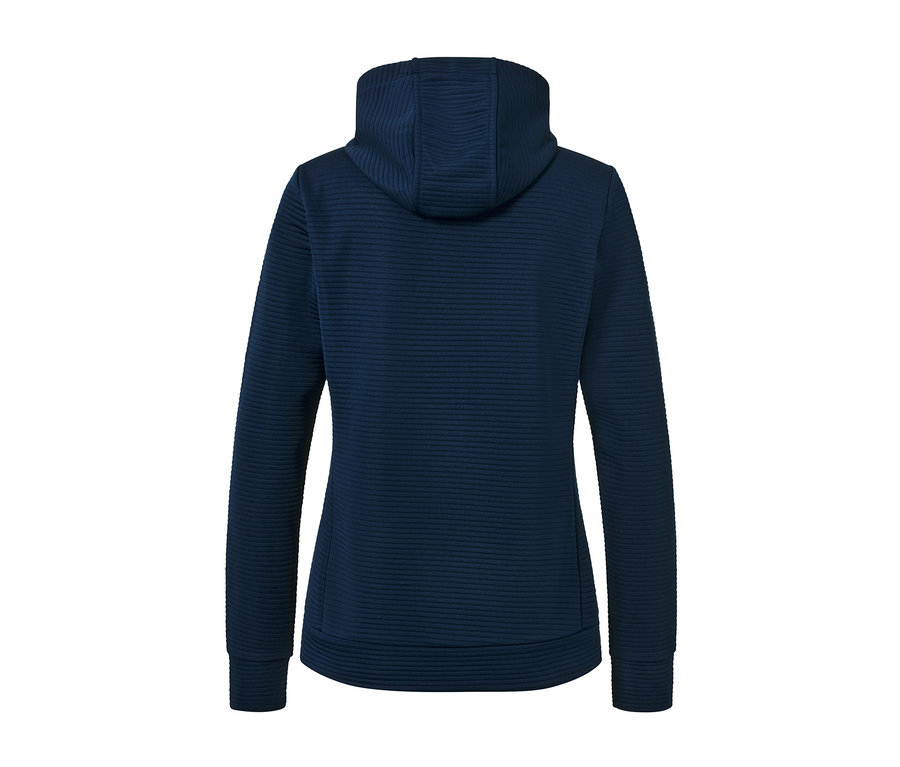 Vue arrière de la veste à capuche, bleu.