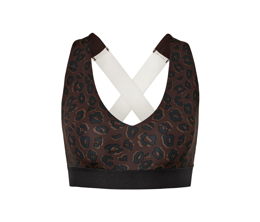 Brassière de sport marron et noire.