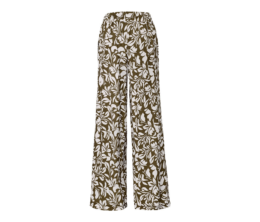 Pantalon imprimé vert et blanc à taille élastique.