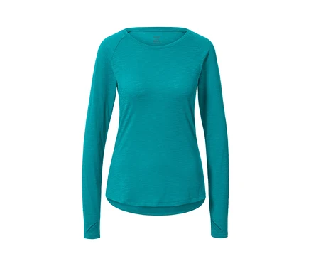 T-shirt de sport turquoise à manches longues.