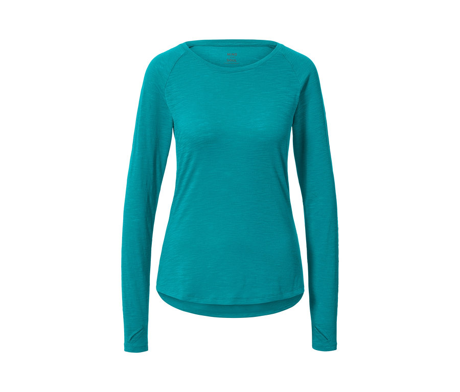 T-shirt de sport turquoise à manches longues.