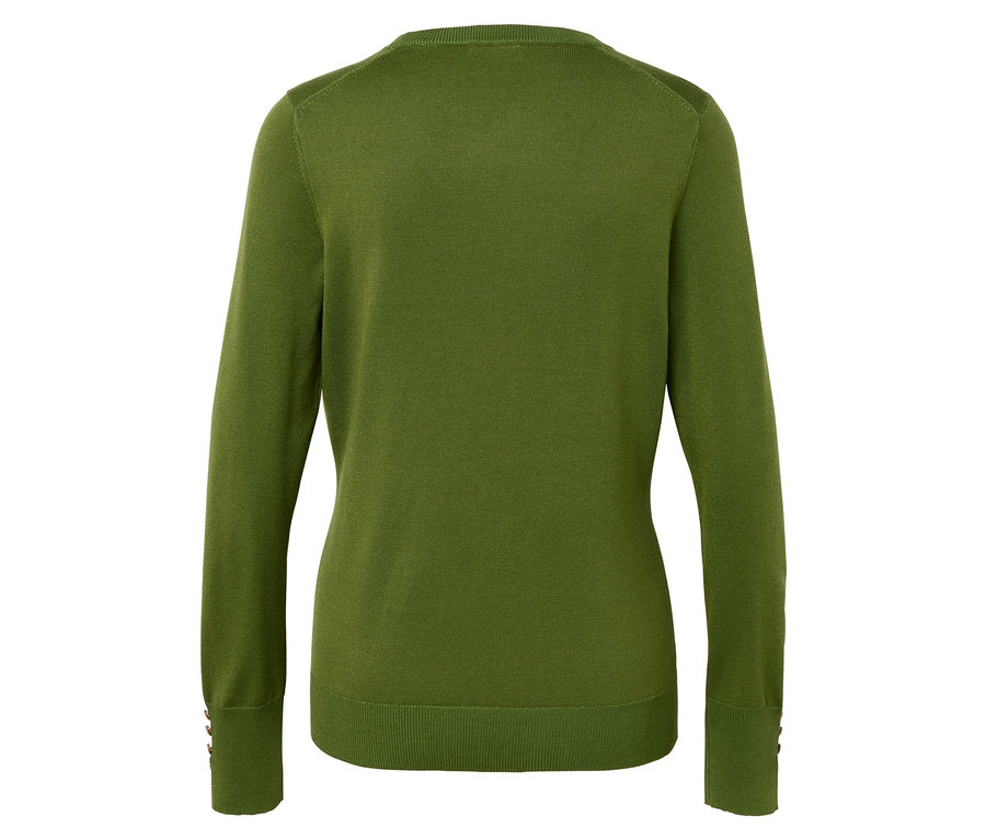 Vue arrière d'un pull à manches longues vert olive.