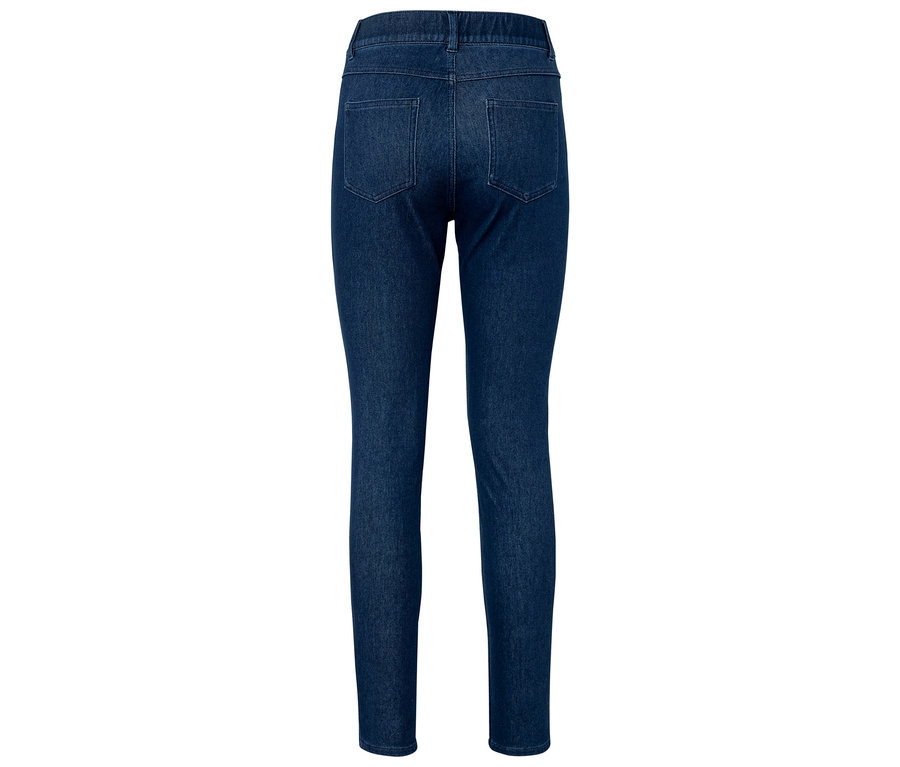 Vue arrière d'un jean skinny bleu foncé.