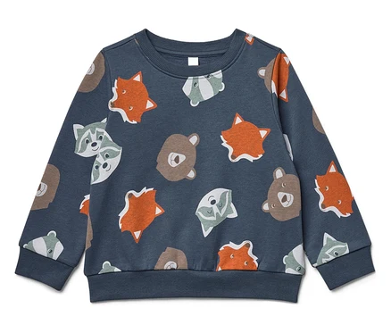 Sweat-shirt bleu avec motif animalier.