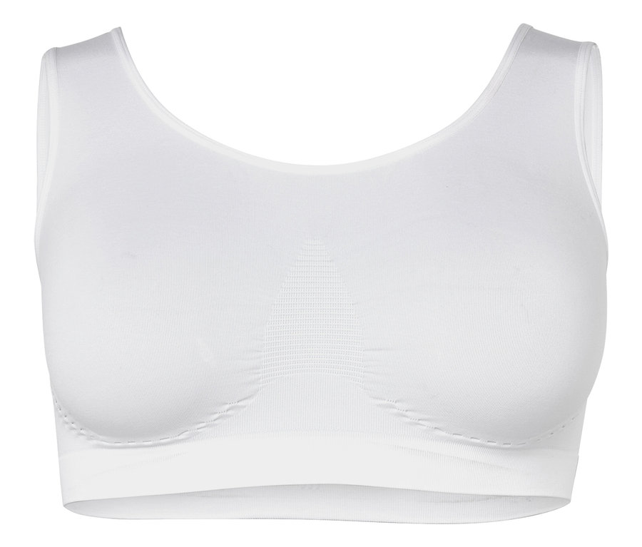 Soutien-gorge de sport blanc sans fermeture.