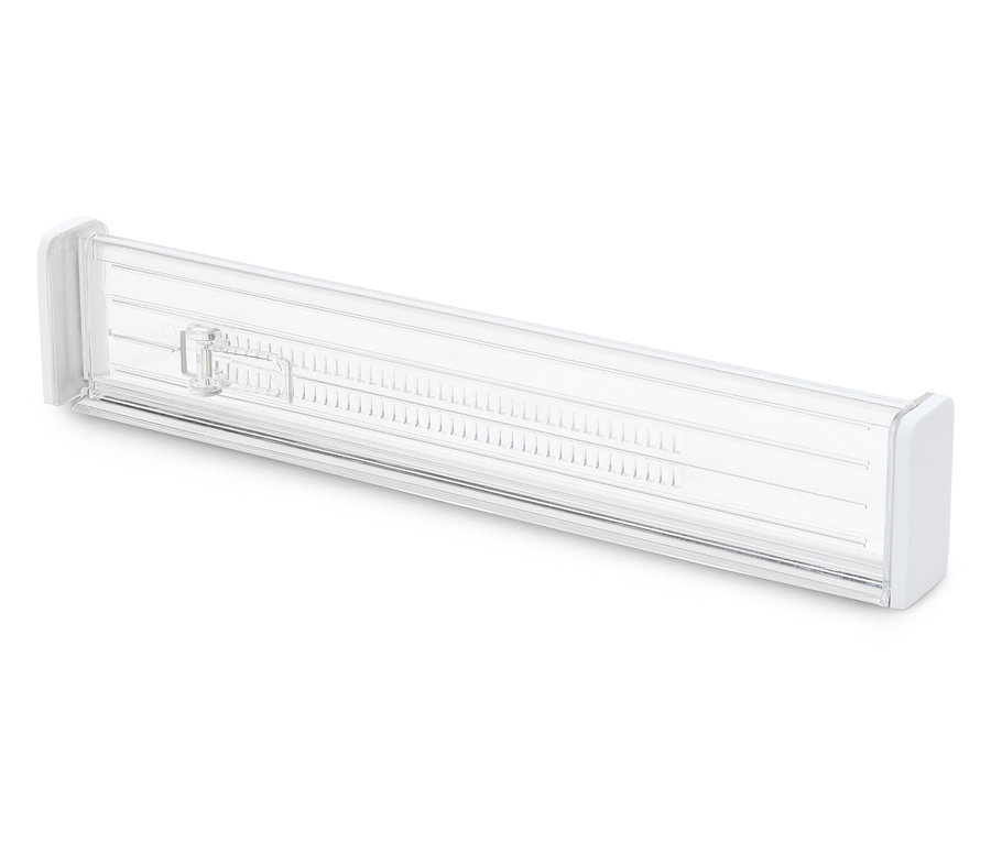 Organisateur à épices transparent en plastique avec panneaux latéraux blancs.