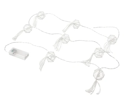Une guirlande lumineuse à LED avec des boules sur un fond blanc.