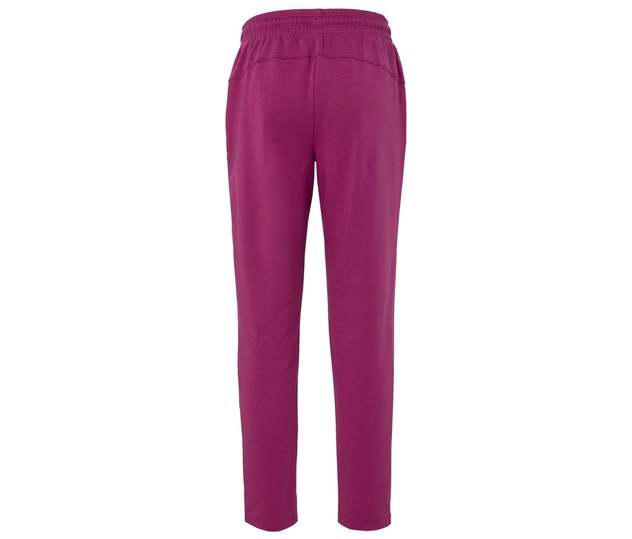 Un pantalon de survêtement violet avec une taille élastique.