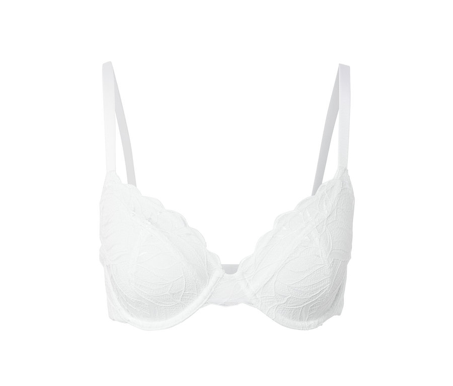 Soutien-gorge à armatures blanc avec de la dentelle.