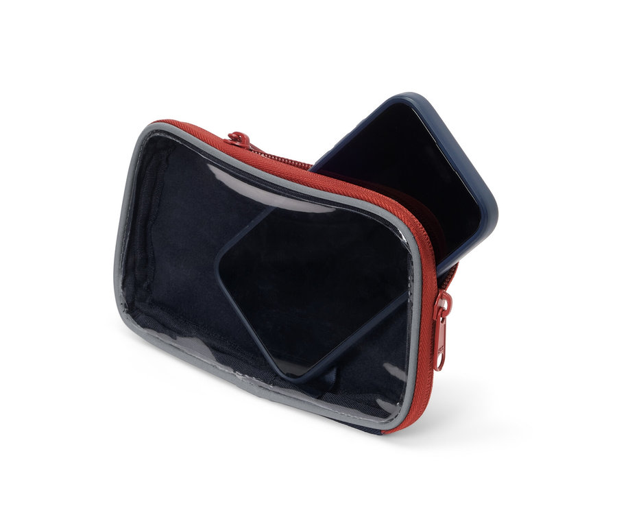 Une pochette multifonction avec fenêtre transparente sur fond blanc.