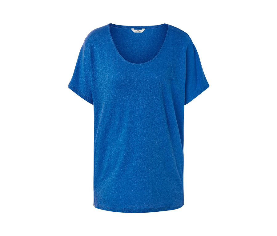 T-shirt bleu cobalt en lin mélangé.