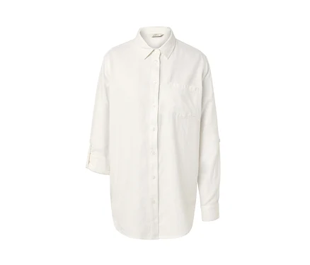 Blouse longue en lin blanche avec boutons et poche poitrine.