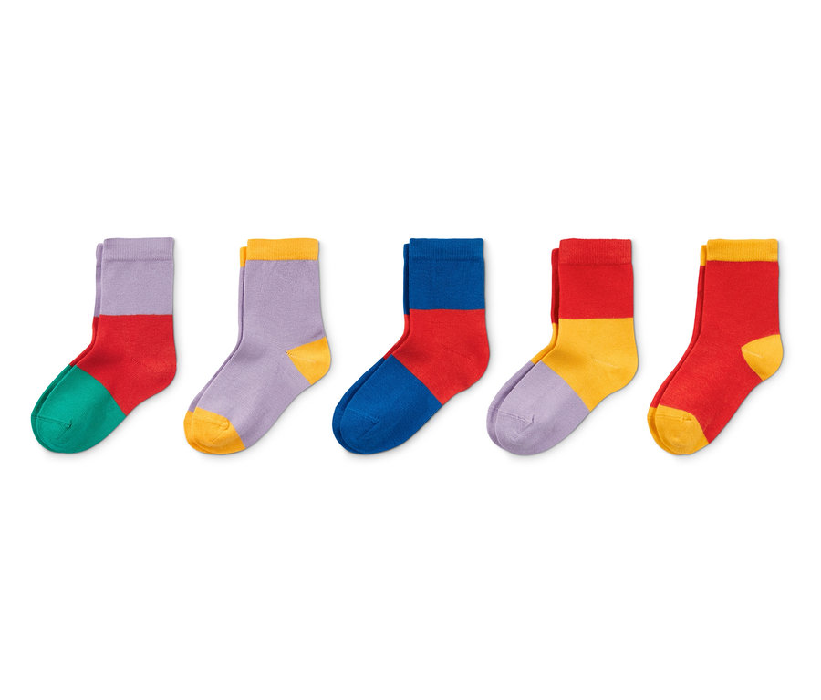 Cinq paires de chaussettes avec un design color block multicolore.