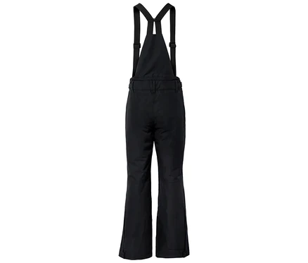 Pantalon de ski noir à bretelles sur fond blanc.