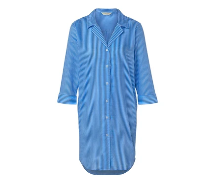 Chemise de nuit tissée à rayures bleues et blanches avec boutons.