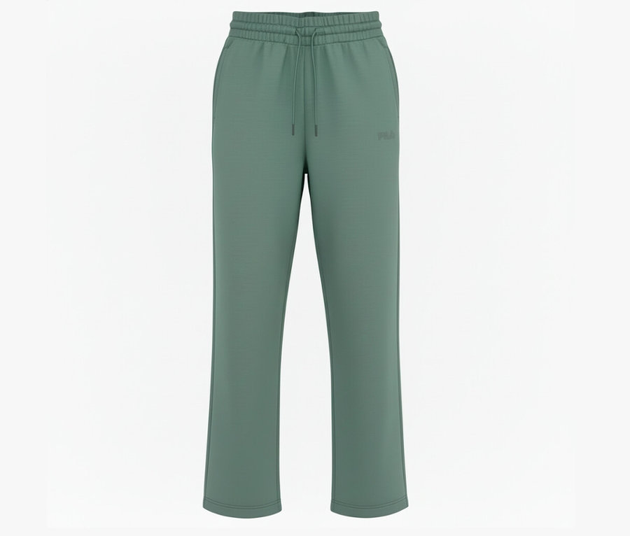 Pantalon palazzo pour femme FILA vert en mélange de modal sur fond blanc.