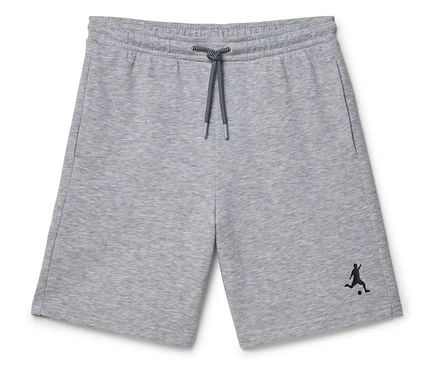 Short gris avec cordon de serrage et logo de joueur de football.