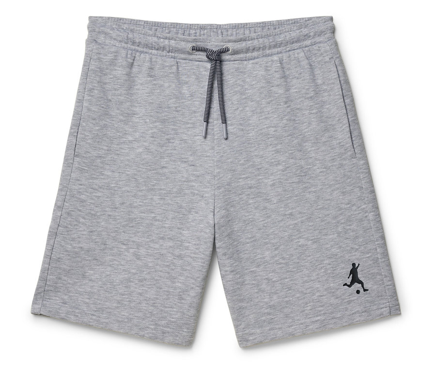 Short gris avec cordon de serrage et logo de joueur de football.
