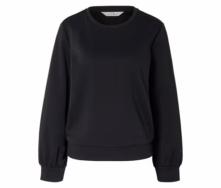 Sweat-shirt noir à manches longues et col rond.