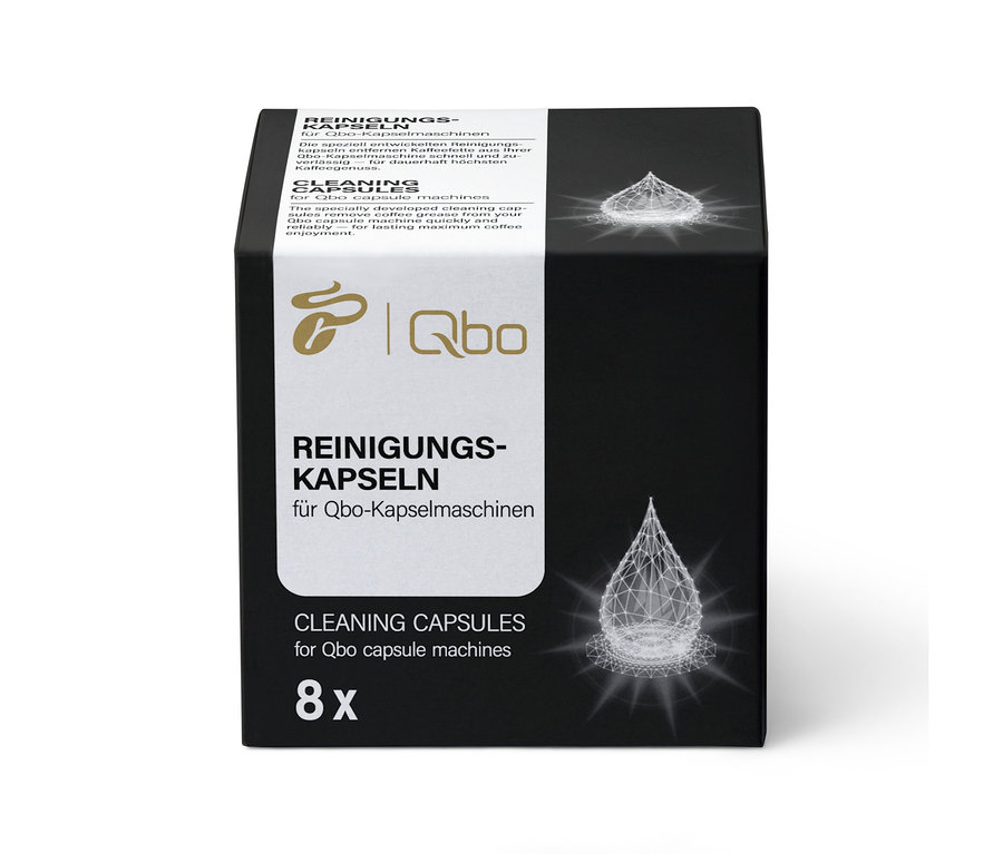 Paquet noir de capsules de nettoyage Qbo pour machines à café.