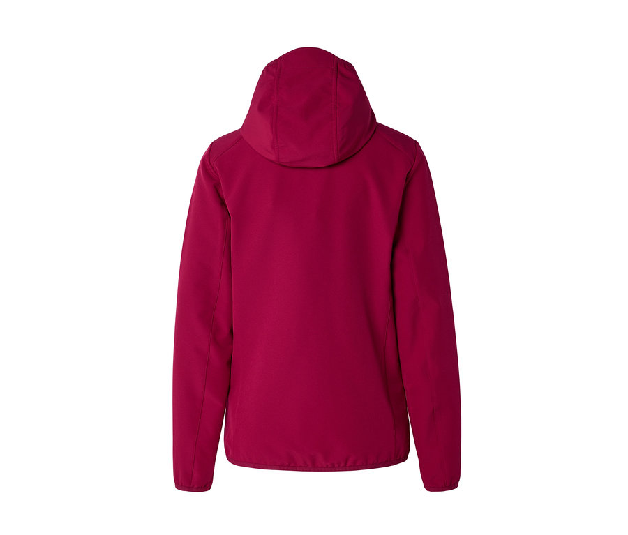 Vue de dos d'une veste à capuche rose foncé.