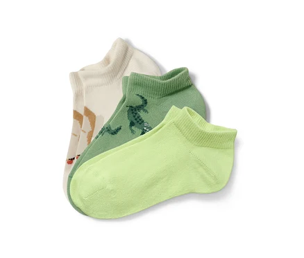Trois paires de socquettes de sport pour enfant avec des motifs d'animaux.
