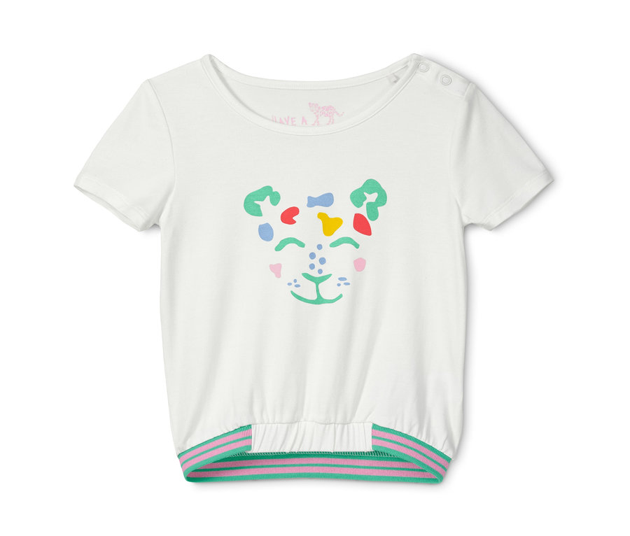 T-shirt à enfiler blanc avec un motif coloré de visage d'animal.