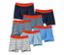 Sept boxers bleus pour garçons avec ceinture orange.