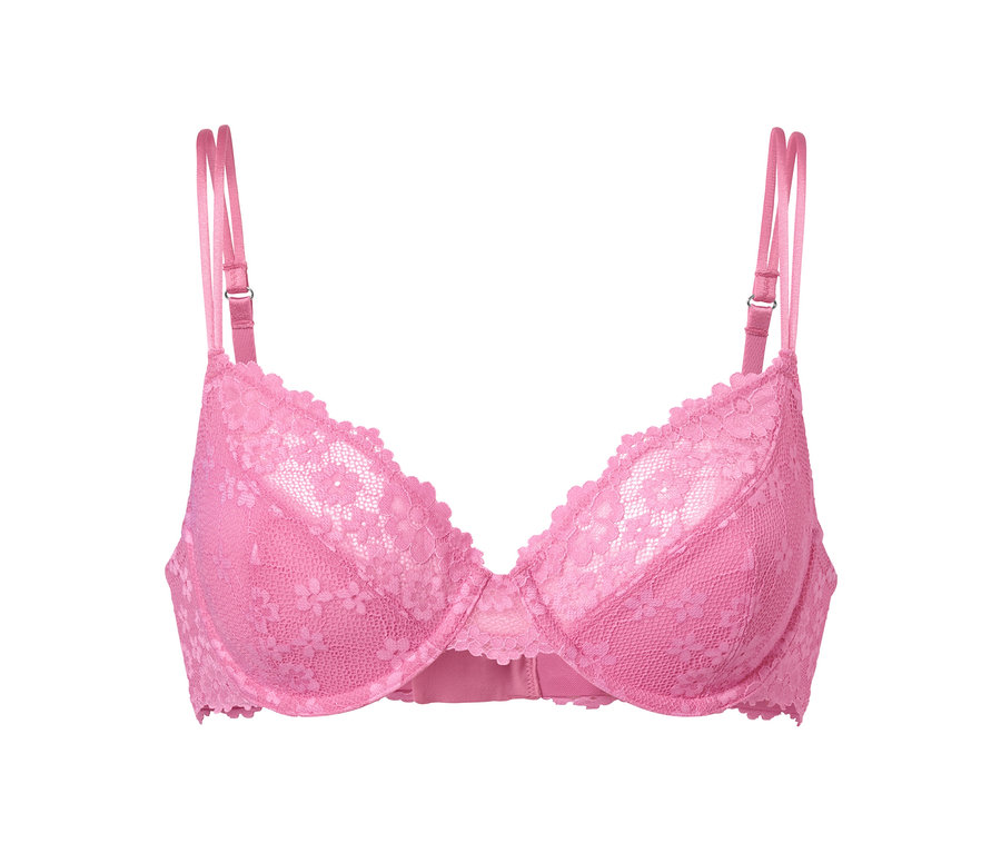 Soutien-gorge à armatures rose avec de la dentelle.