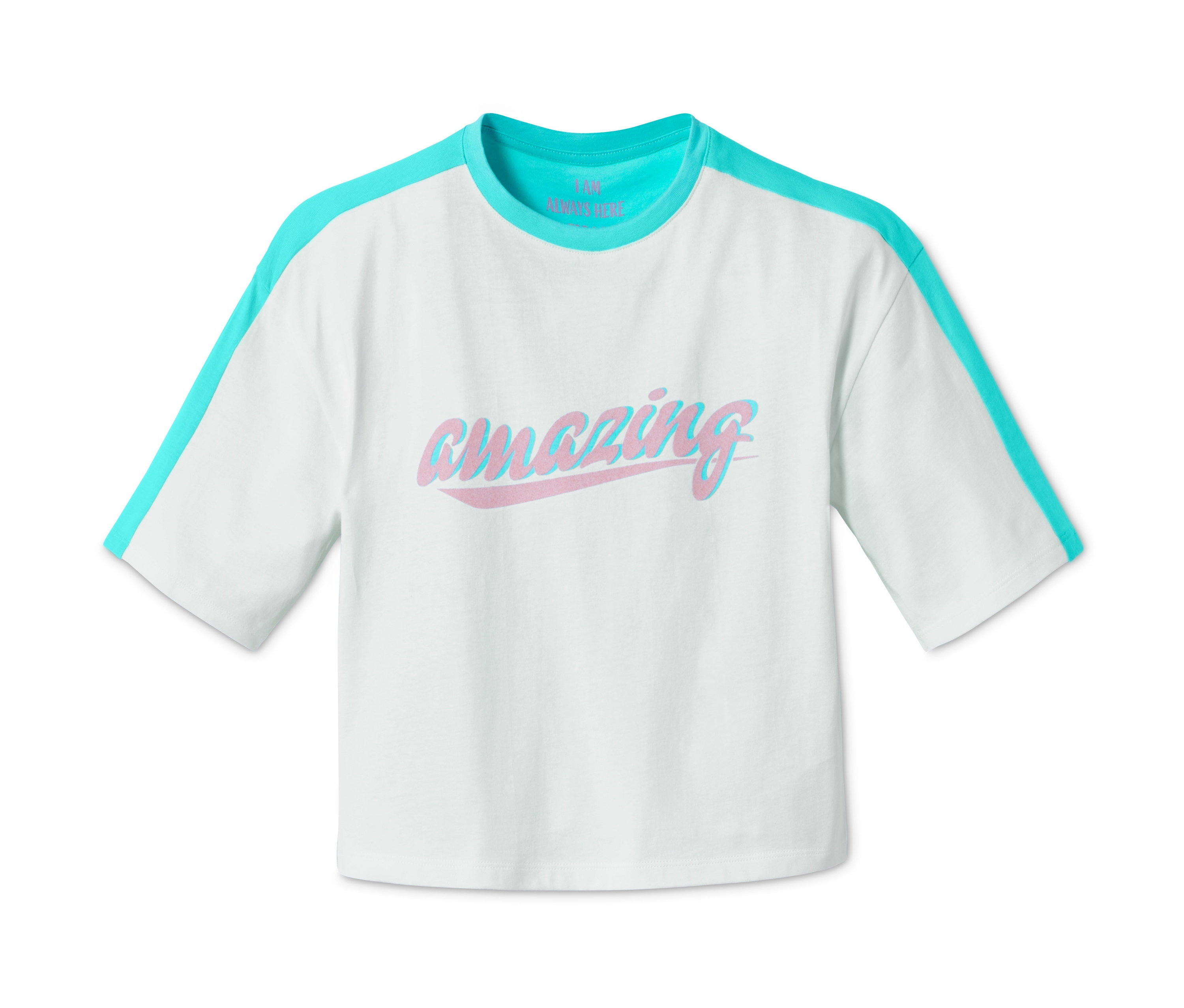 T-shirt en coton bio blanc à manches courtes avec l'inscription "amazing".