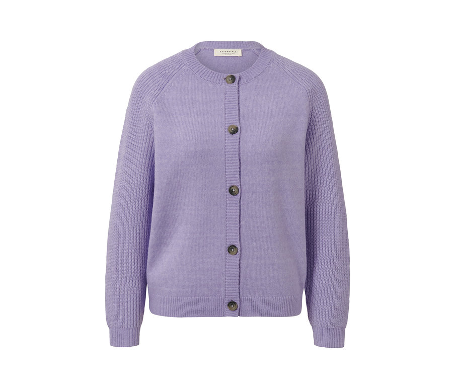 Cardigan en maille violet avec boutons.