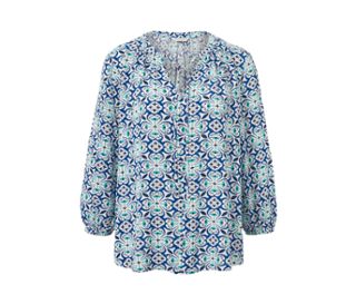 Blanc avec imprimé intégral bleu-aqua