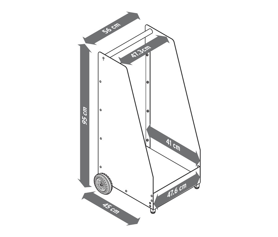 Illustration d'un chariot à bûches avec des mesures.