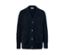 Cardigan bleu foncé en grosse maille côtelée avec boutons et poches.