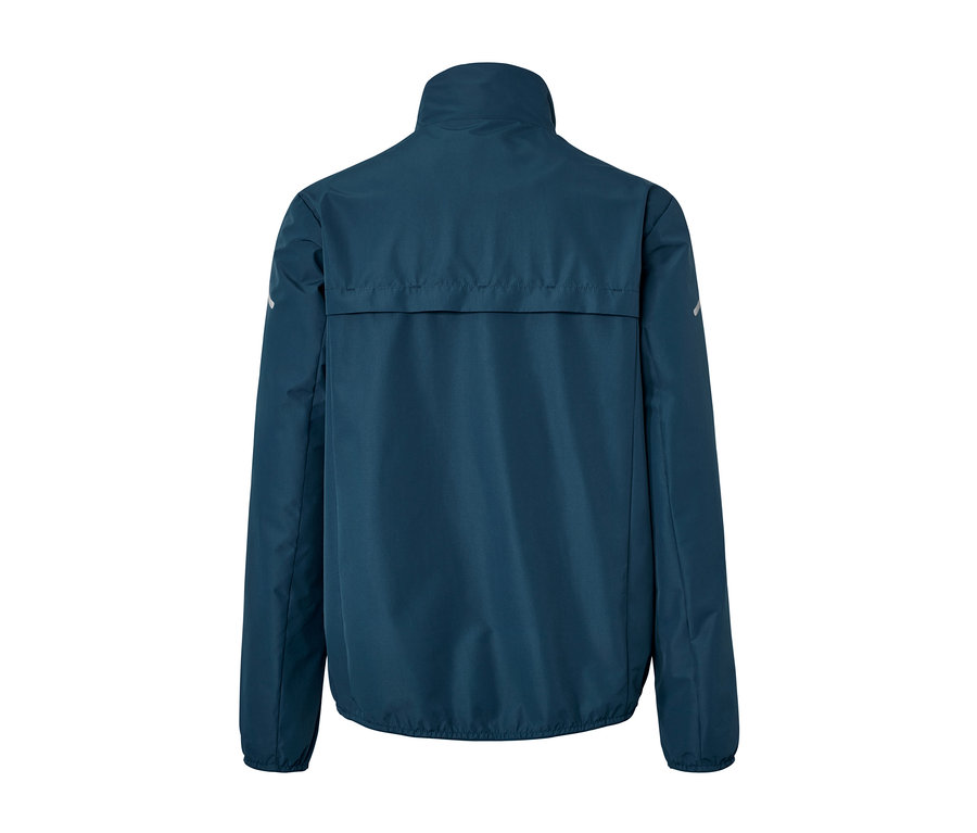 Veste coupe-vent bleue vue de derrière.