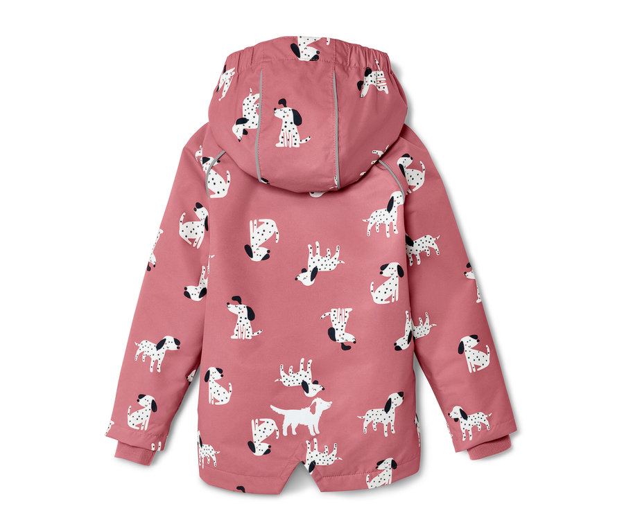 Veste de pluie thermique rose pour enfant avec motif de chiens.