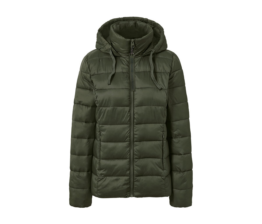Veste surpiquée vert olive avec capuche.