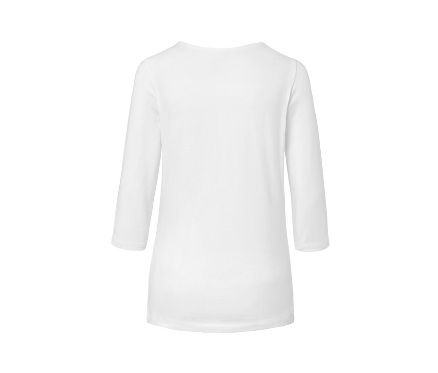 Vue arrière d'un t-shirt blanc à manches 3/4.